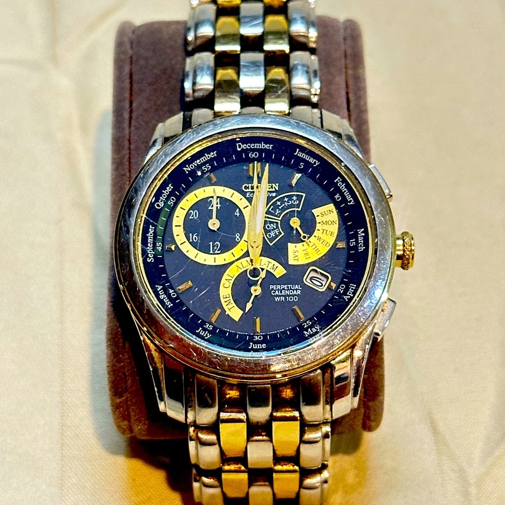 Citizen Perpetual Calendar Mens Eco-Drive Caliber 8700 Two Tone Watch BL8004-53E